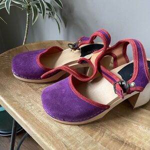Swedish Hasbeens Purple and Red Women's Clogs